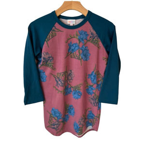 LuLaRoe Floral Raglan Long Sleeve Blouse Multicolor 2XS